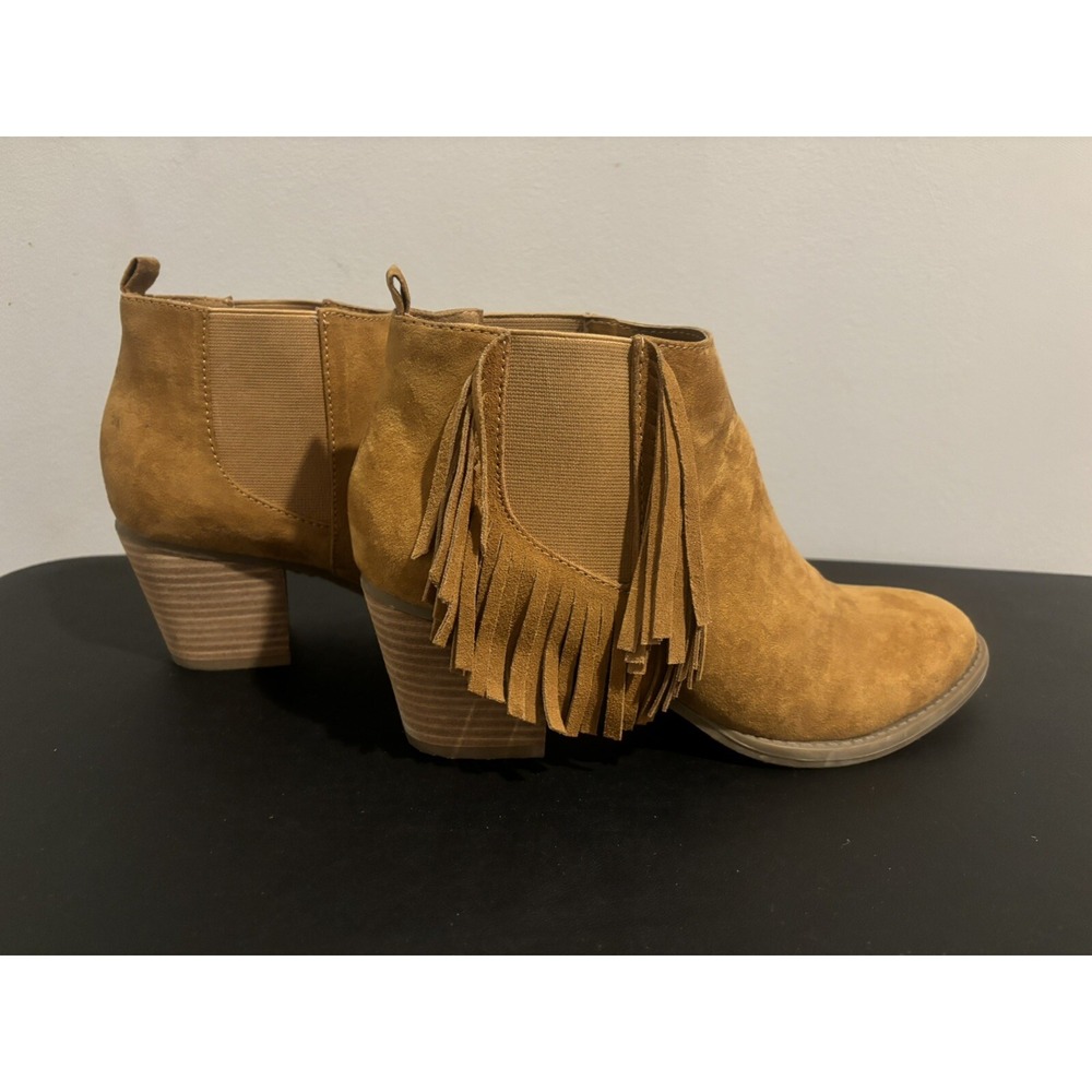 American Eagle Boots Tan Fringe‎ Suede Ankle Booties Cow Leather Size 9 Women's
